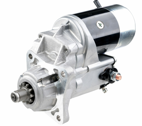 Denso starter motor for Hyster H155XL forklift, 12V, 2.7kW, metallic silver housing