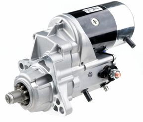 Denso starter motor, 12V 2.7kW for Hyster/Yale forklifts with metal housing and mounting flange.