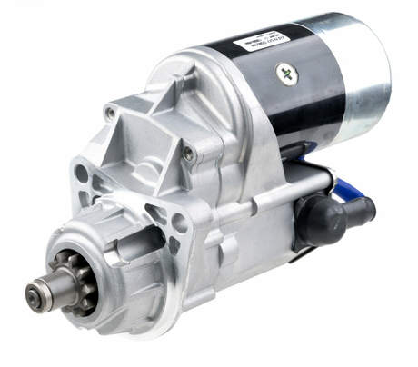Denso starter motor for Caterpillar R70/R80 and V60F/V80F, 12V 2.5kW with silver metal housing.