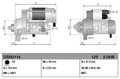 Denso Starter Motor 12V 2.5kW for Caterpillar R70/R80, V60F/V80F