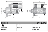 Denso 12V 2.7kW starter motor for Bobcat 753/763/773, two-view technical drawing.