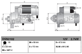Denso machinery starter motor, 12V 2.7kW, for Cummins ISV engine, two-view drawing