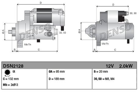 Denso starter motor, 12V 2.0kW for Komatsu PC50 and Hyster S25