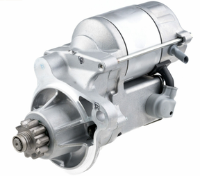 Denso 12V 1.4kW starter motor for Bobcat 320/322; silver metal body with gear pinion.