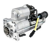 Denso starter motor, 24V 7.8kW for Caterpillar equipment, silver housing with black solenoid.