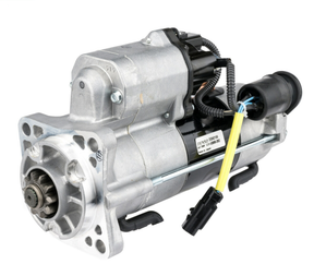Denso starter motor, 24V 7.8kW for Caterpillar equipment, silver housing with black solenoid.