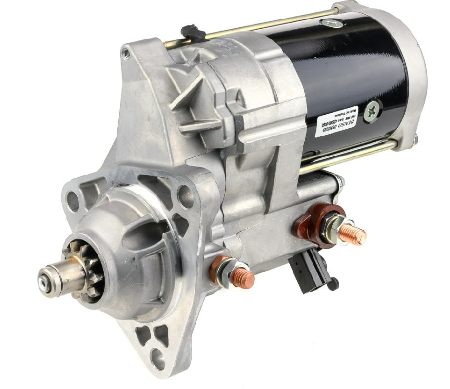 Denso gear reduction starter motor, 24V, for Cummins, black body.