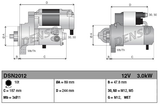 Denso gear reduction starter motor, 12V 3.0kW for Caterpillar 446 and Bobcat, two-view technical diagram