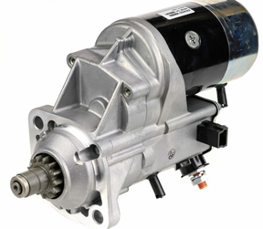 Denso gear reduction starter motor, 12V 2.7kW, for John Deere 6059; silver housing with black motor body.