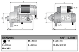 Denso Gear Reduction Starter Motor 12V 2.7kW for Caterpillar 200 Series with dual-view diagrams