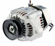 Denso alternator for Kubota, 14V 60A, silver housing with black pulley.