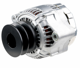Denso Komatsu 14V 120A alternator with black pulley and silver housing