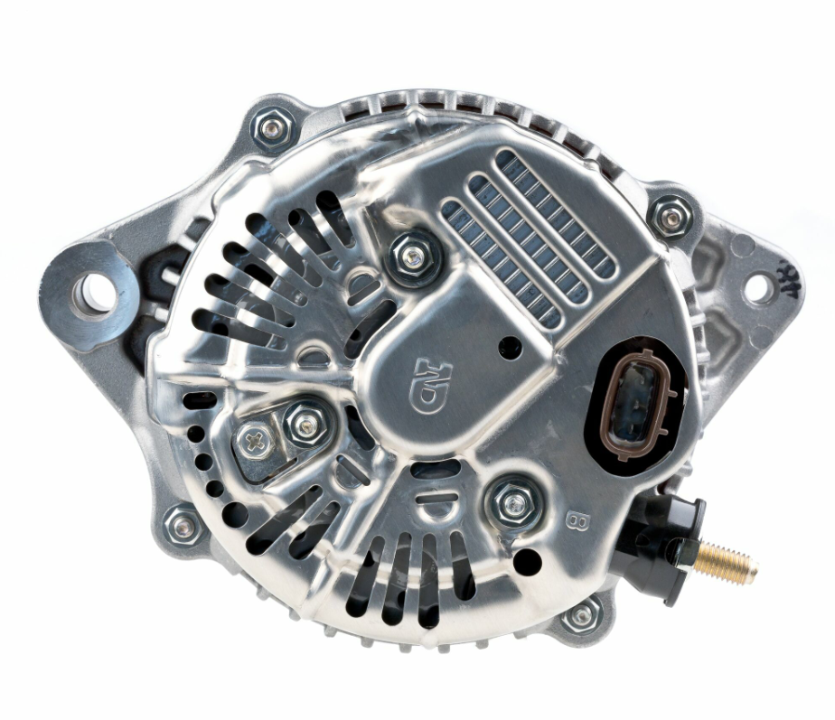 Denso machinery alternator, silver metal housing with vented cover, 14V 120A