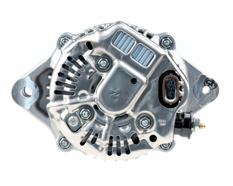 Denso alternator, 14V 90A for Caterpillar 400 Series, silver metal housing.