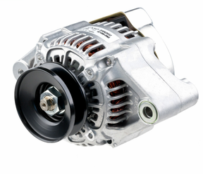 Denso alternator for Caterpillar machinery, 14V 55A, metal housing with black pulley