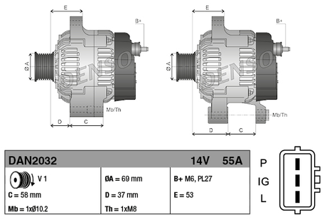 Two Denso 14V 55A machinery alternators for Caterpillar