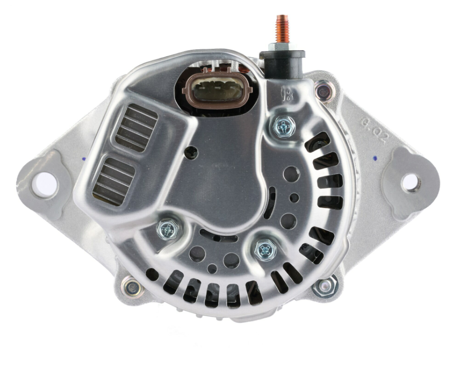 Denso 14V 55A alternator for John Deere 1026R/2026R, metallic silver machinery component