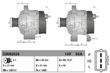 Denso 14V 55A alternator for John Deere 1026R/2026R tractors; machinery alternator, two views shown