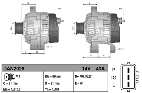 Two Denso 14V 40A machinery alternators for John Deere 3036E/3720, Yanmar, Komatsu.