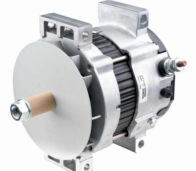 Denso 28V 80A alternator for Caterpillar 10R-9096, silver metal housing.