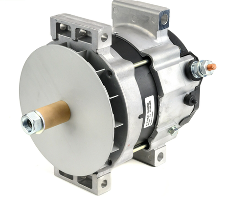 Denso alternator 28V 80A for Caterpillar, gray housing with brass shaft.
