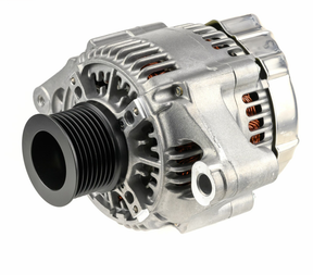 Denso 14V 90A alternator for New Holland B90/LB90/LB95; silver housing with black pulley.