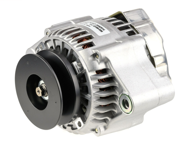 Denso alternator for Toyota, 14V 60A with black pulley and aluminum body.