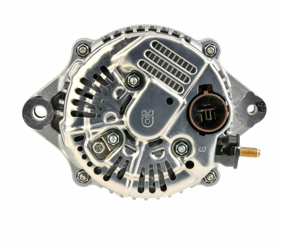 Denso alternator, 28V 60A, for John Deere machinery; metal housing with vented cover