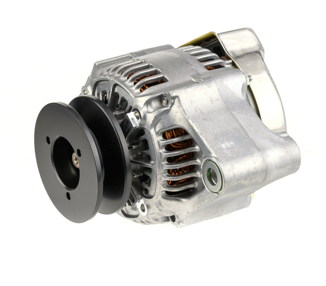 Denso alternator 14V 60A for Komatsu machinery; silver aluminum body with black pulley.