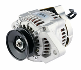 Denso machinery alternator, 14V 45A, silver aluminum housing with black pulley