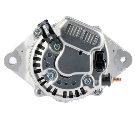 Denso alternator 14V 45A for Kubota R520 and Schäffer 860; silver metal housing with electrical connector