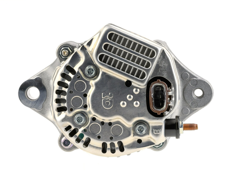 Denso alternator, 14V 35A for Komatsu; silver metal housing with vented cover and electrical connector.