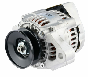 Denso alternator, 14V 30A, for Kubota machinery, silver housing with black pulley