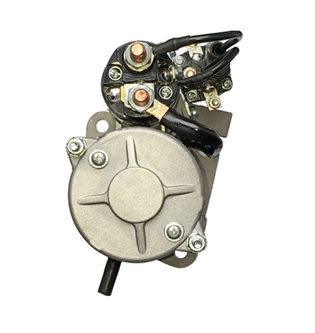 Prestolite starter motor with solenoid assembly; silver metallic body, 24V 5kW 10T