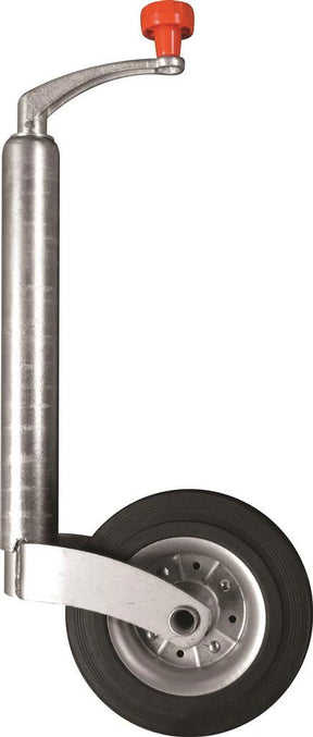 JFC Agri jockey wheel with bracket for ATV Milk Kart 340L models; orange knob, silver shaft, and black wheel.