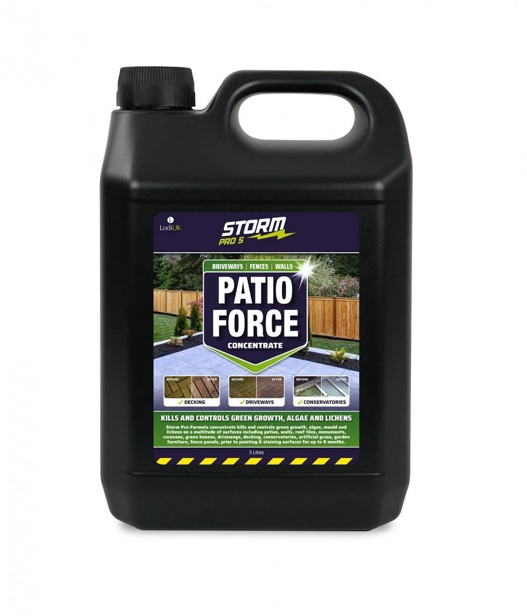Patio Force Concentrate 5L algae remover container Storm brand for driveways and paths