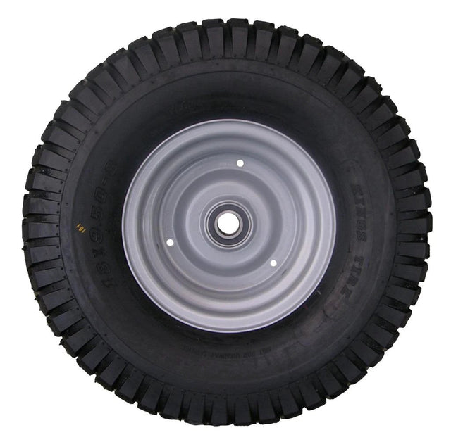 JFC Agri wheel and tire with bearing and inner tube, 18/9.5-8 for ATV400/Milk Kart, black tread on silver steel rim