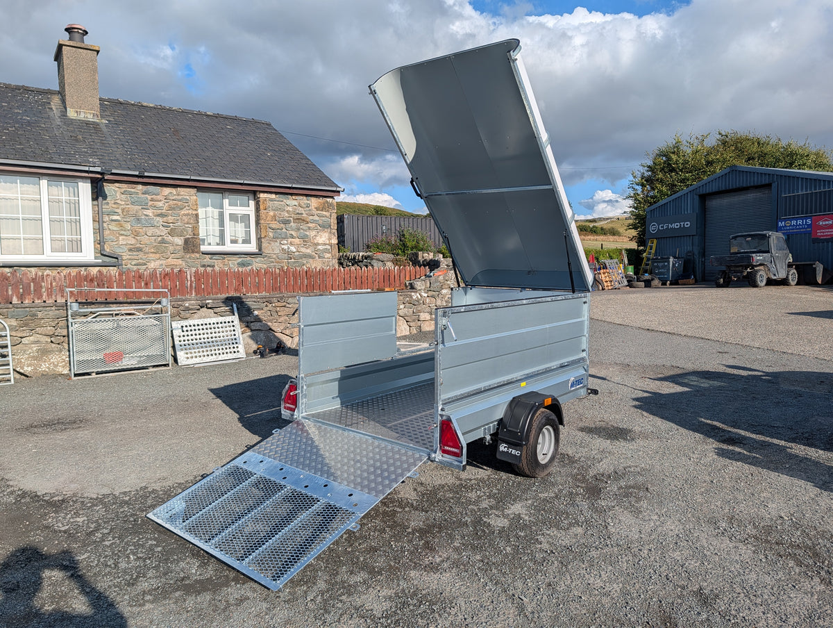 M-Tec quad master trailer with flip-top lid, silver metal, DGT Agri utility & cargo trailer