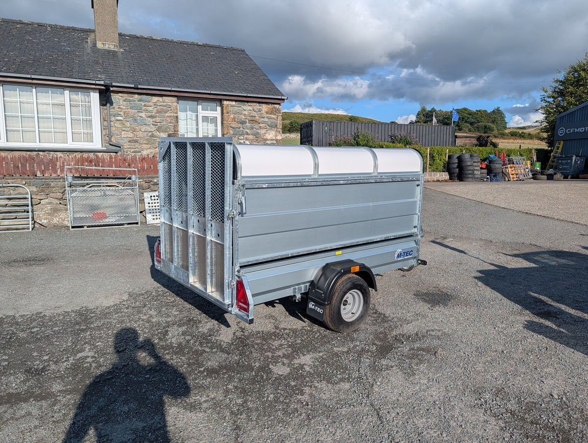 M-Tec quad master trailer with flip top, galvanized silver steel.