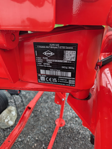 Kuhn GF582 6-rotor tedder in red for straw hay and silage