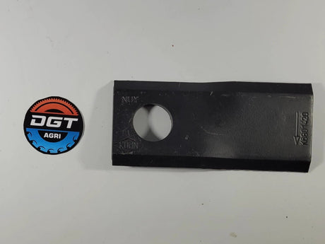 Kuhn mower blade K6801410, black metal with central mounting hole; DGT Agri logo sticker beside.