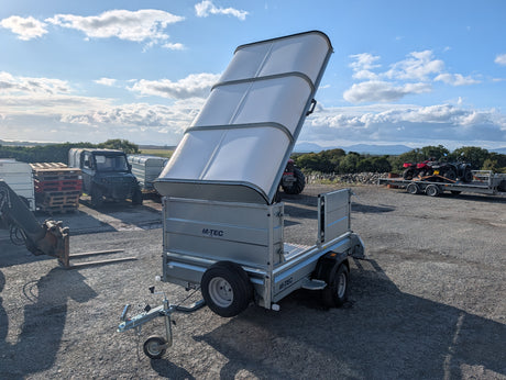 M-Tec quad master trailer with flip-top lid, silver metal body