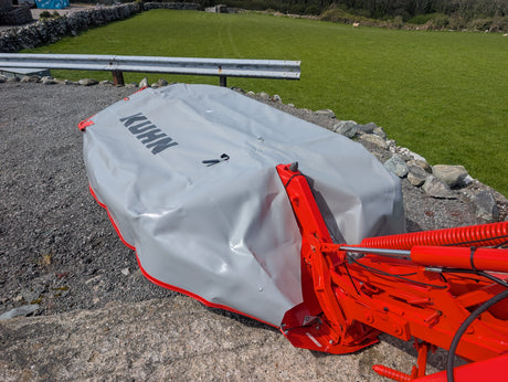 KUHN GMD 240-FF 2.4m disc mower with 6 discs, gray cover and orange frame