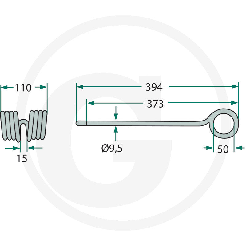 Granit rotary harrow tine left, Kuhn compatible, DGT Agri, pack of 10; straight tine with eye ring