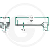 Granit rotary harrow tine left, Kuhn compatible, DGT Agri, pack of 10; straight tine with eye ring