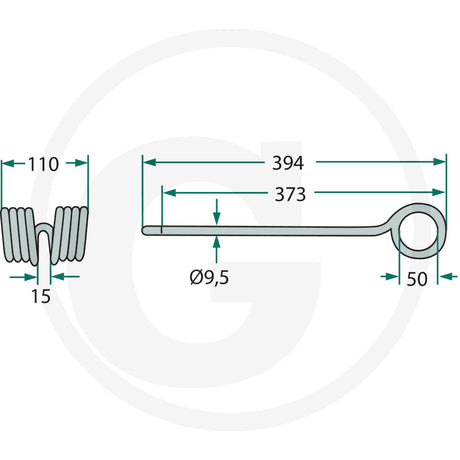 Granit rotary harrow tine left, Kuhn compatible, DGT Agri, pack of 10; straight tine with eye ring