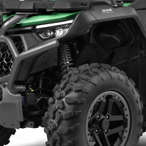 CFMOTO CForce 1000 Touring Premium Overland ATV, forest green, rugged front tire, bold headlight, 4x4 badge.