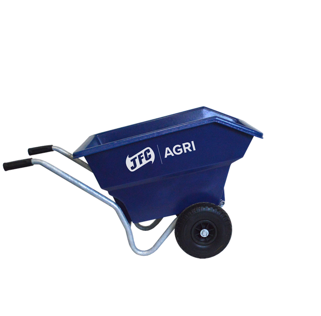 Junior 125L tipping wheelbarrow in blue by JFC Agri with puncture-proof wheels