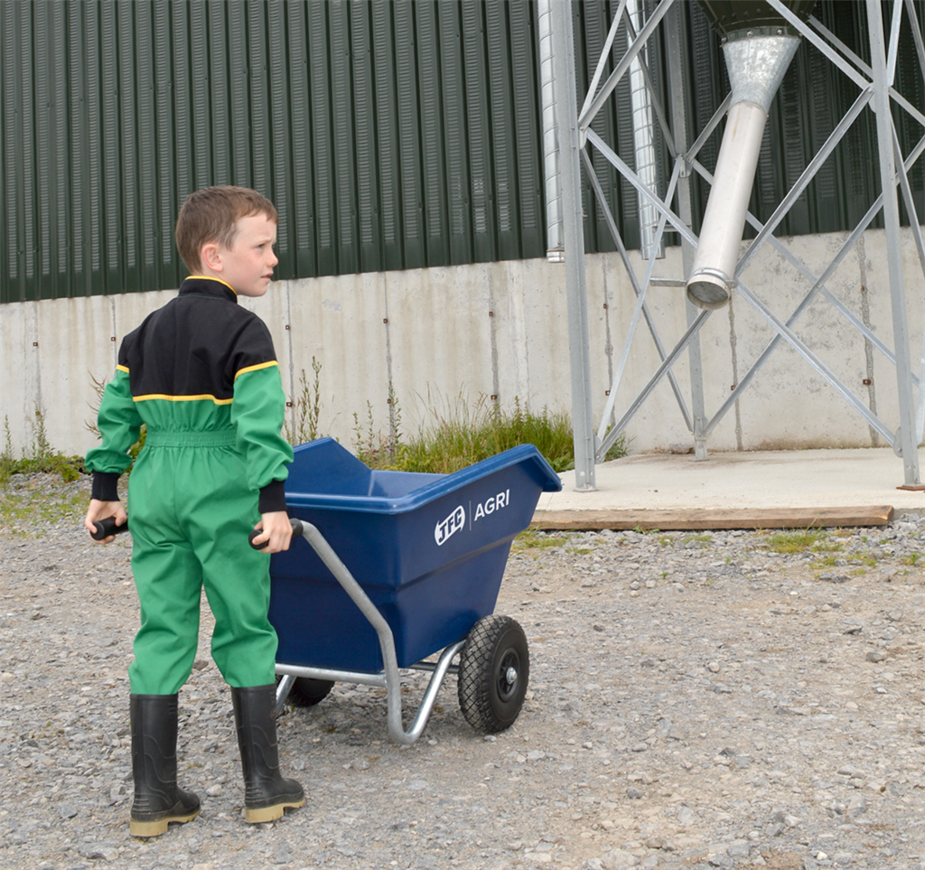 Junior 125L tipping wheelbarrow by JFC Agri, blue kids' garden wheelbarrow with puncture-proof wheels