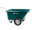 JFC Agri three-wheeled green heavy-duty feed barrow with swivel wheel.